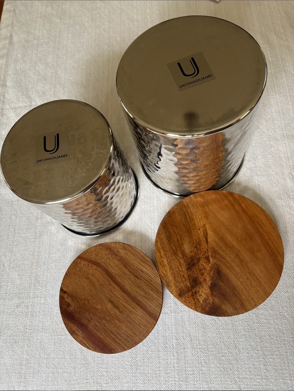 Uncommon James Hammered Silver Canister Set with Wood Lids - Picture 2 of 3